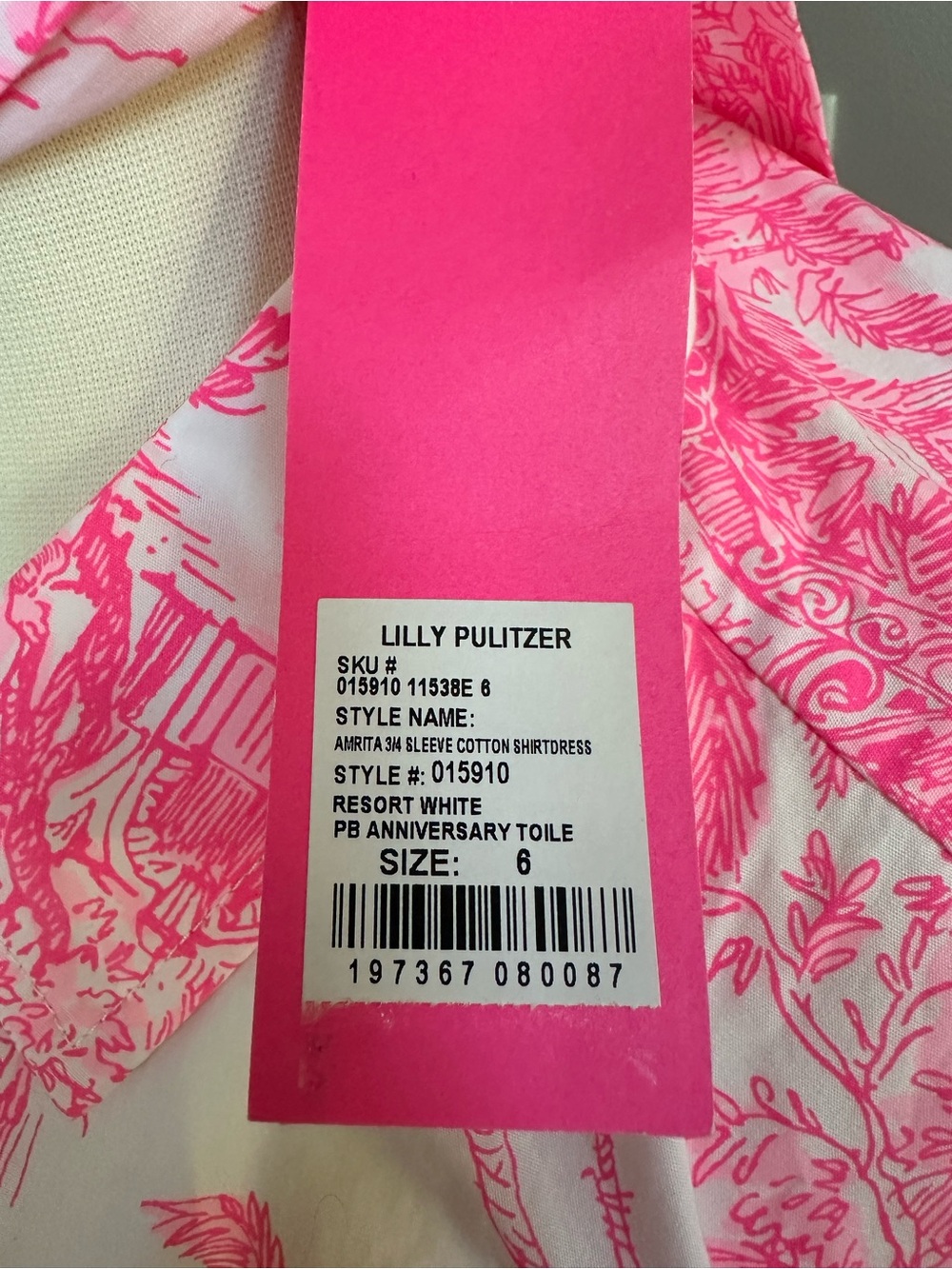 NWT Lilly Pulitzer Pink Anniversary Toile Print Tie Waist Palm Beach Dress sz 6 - Picture 7 of 8